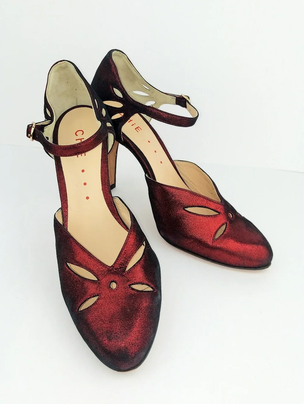 Chie Mihara Metallic Red Black Glitter Retro Style Heels